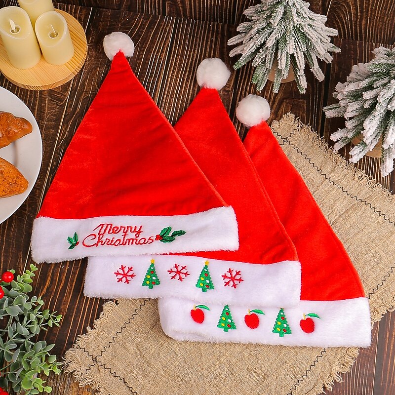 Christmas Velvet Hat with Embroidery, Thickened Adult Santa & Reindeer Costume Hat, Festive Holiday Gift Accessory3