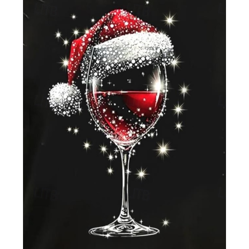 Women's Shirt Blouse Wine Glass Casual Long Sleeve Crew Neck Regular Tops Christmas Daily Patchwork Black Wine Blue Green Fall Winter3