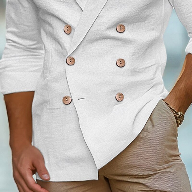 Men's Shirt Linen Shirt Solid Color Formal Party Evening Wear White Navy Blue Khaki Long Sleeve Shawl Collar Spring &  Fall Cross-Seasons Clothing Apparel Buttons2