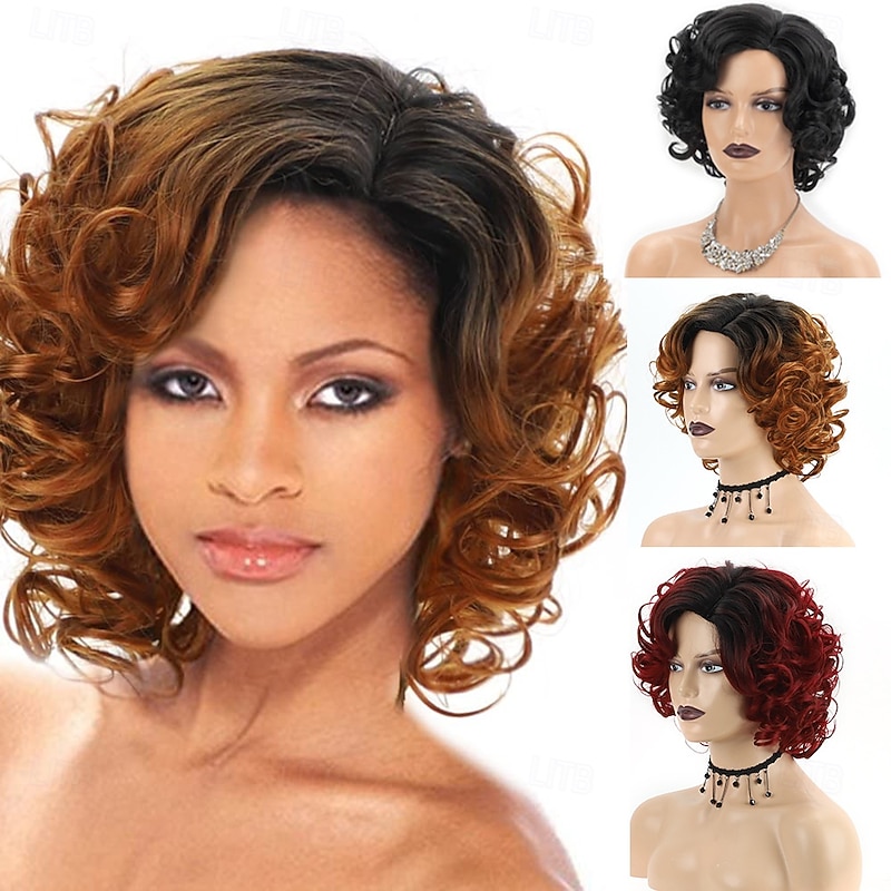 Synthetic Wig Curly Asymmetrical Wig Short Light golden White Orange Brown Multi Color Synthetic Hair Women's Fashionable Design Soft Natural White Brown Multi-color