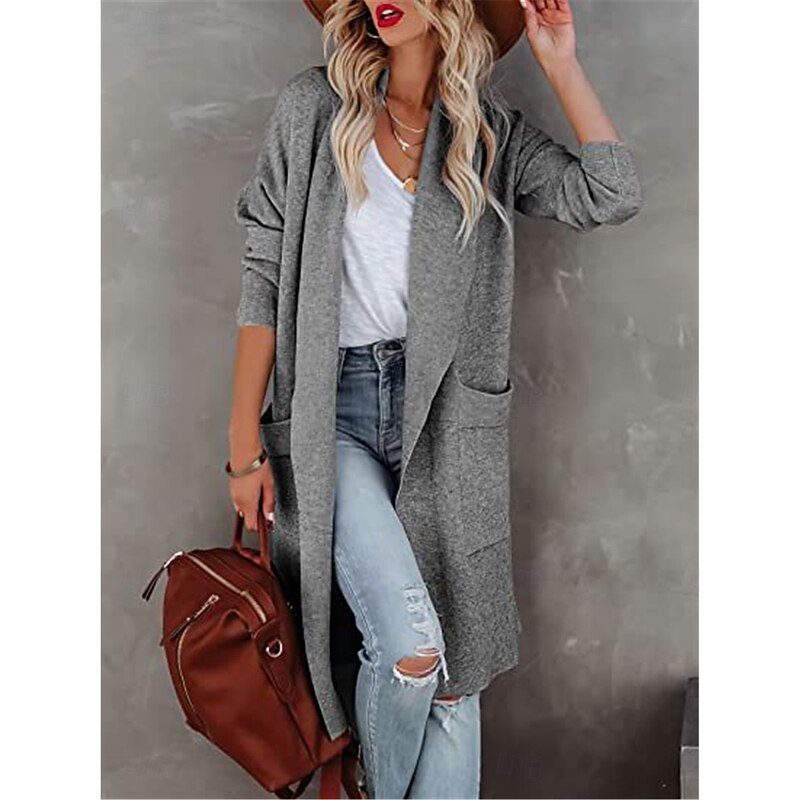 Women's Winter Coat Outdoor Street Daily Wear Fall Winter Long Coat Regular Fit Thermal Warm Breathable Stylish Casual Jacket Long Sleeve Solid Color with Pockets Black White Green4