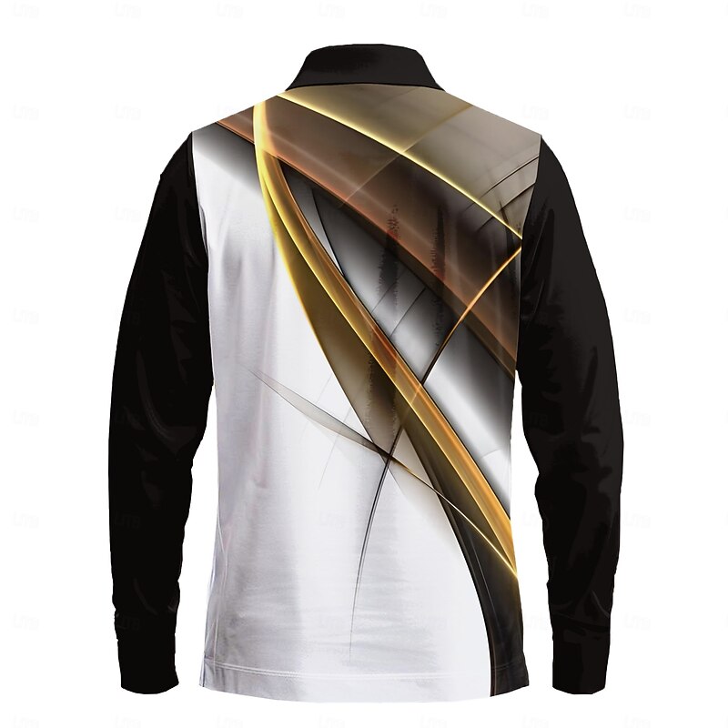 Men's Curve Polo Shirts Golf Polos Shirts Long Sleeve Polo Shirts Collar Business Casual Vacation Office Street Dailywear 3D Print Buttons Spring Fall Winter White2