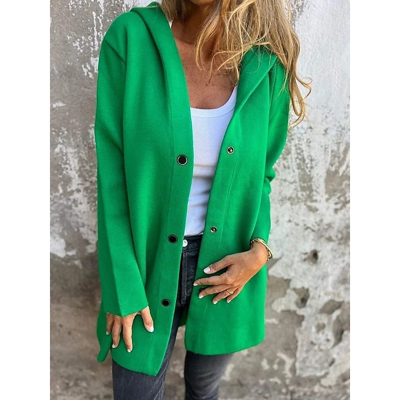 Women's Coat Outdoor Street Daily Wear Fall Winter Regular Coat Regular Fit Thermal Warm Breathable Stylish Casual Jacket Long Sleeve Plain with Pockets Black Red Green3