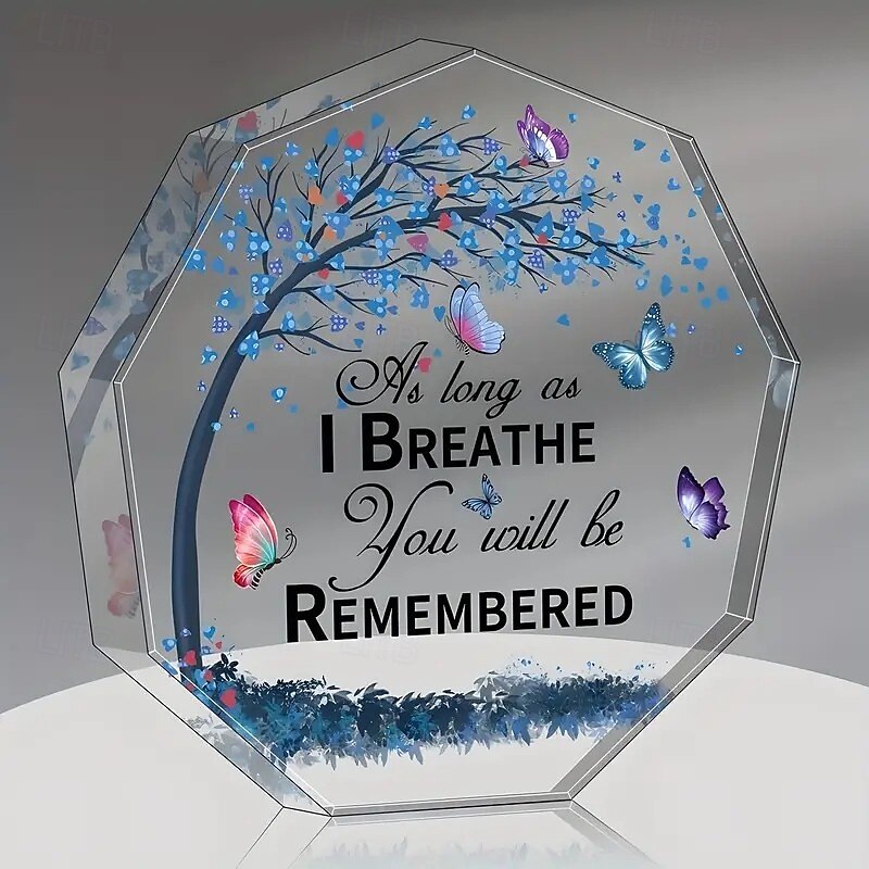 Memorial Acrylic Plaque As Long As I Breathe, You Will Be Remembered Acrylic Octagonal Memorial Sign, Thoughtful Remembrance Gift
