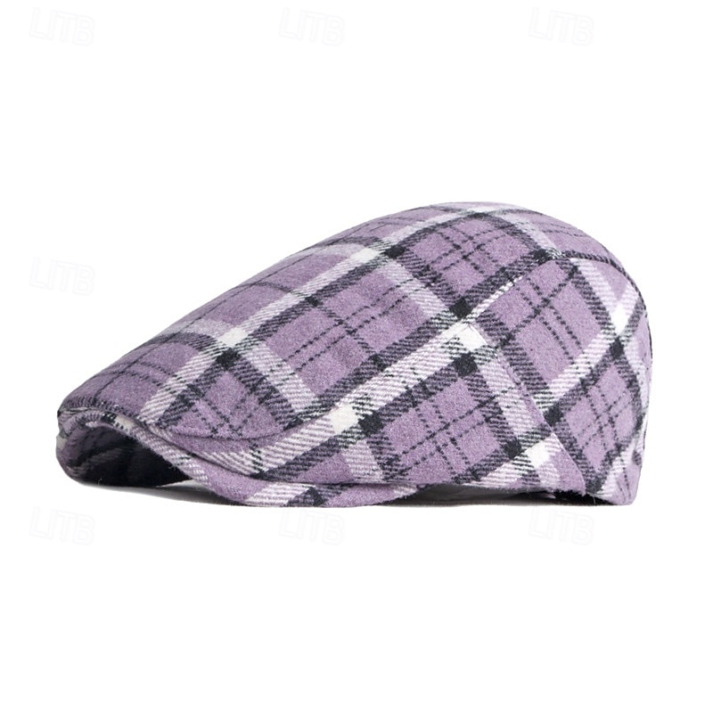 Men's Flat Cap Baseball Cap Military Cap Cadet Hat Black Purple Polyester Fashion Casual Street Daily Plaid Adjustable Sunscreen Breathable4