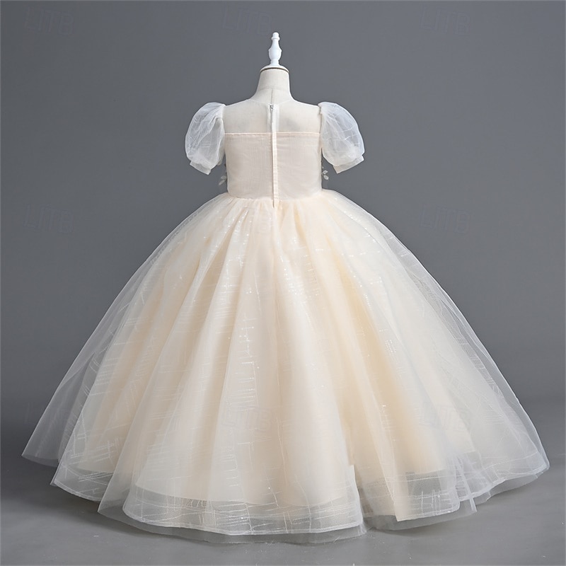 Kids Girls' Flower Girl Dress Party Dress Solid Color Sequin Short Sleeve Performance Wedding Party Mesh Patchwork Elegant Sweet Polyester Maxi Party Dress Swing Dress Tulle Dress Spring Fall Winter3