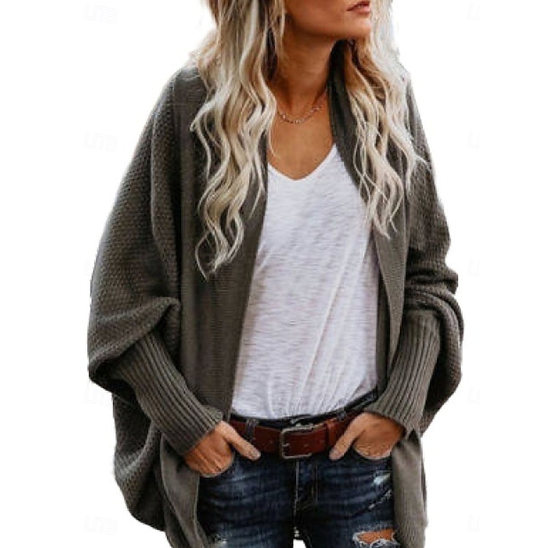 Women's Sweater Cardigan Casual Soft Pure Color Ribbed Open Front Pocket Knitted Long Sleeve Regular Tops Knit Outdoor Daily Weekend Navy Blue Dark Green Fall Winter