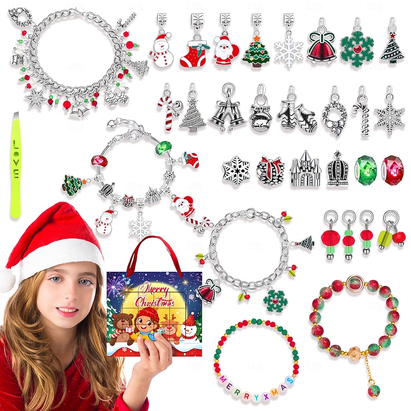 Christmas Advent Calendar Bracelets 2025 for Girls 24 Days Xmas Countdown Calendar DIY Jewelry Making Kit Gift  Charm Beads Bracelets for Kids Teens Women3