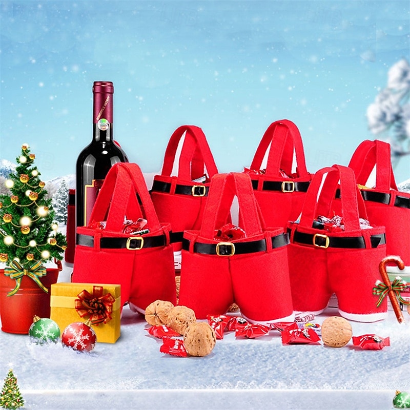 3/6pcs Red Christmas Pants Gift Bags Holiday Supplies Large Capacity Convenient Practical Wedding Party Candy Bag Creative Home Goods2
