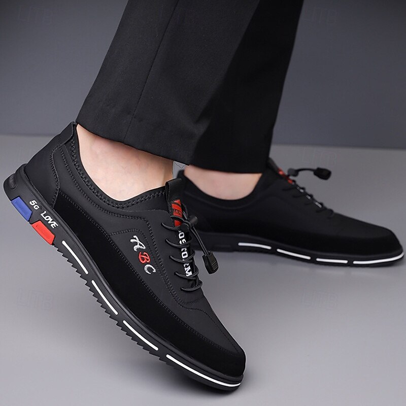 Men's Fashion Casual Sports Shoes – Brown and Black Lightweight Sneakers with Embroidered Design and Elastic Lace-Up Closure 18