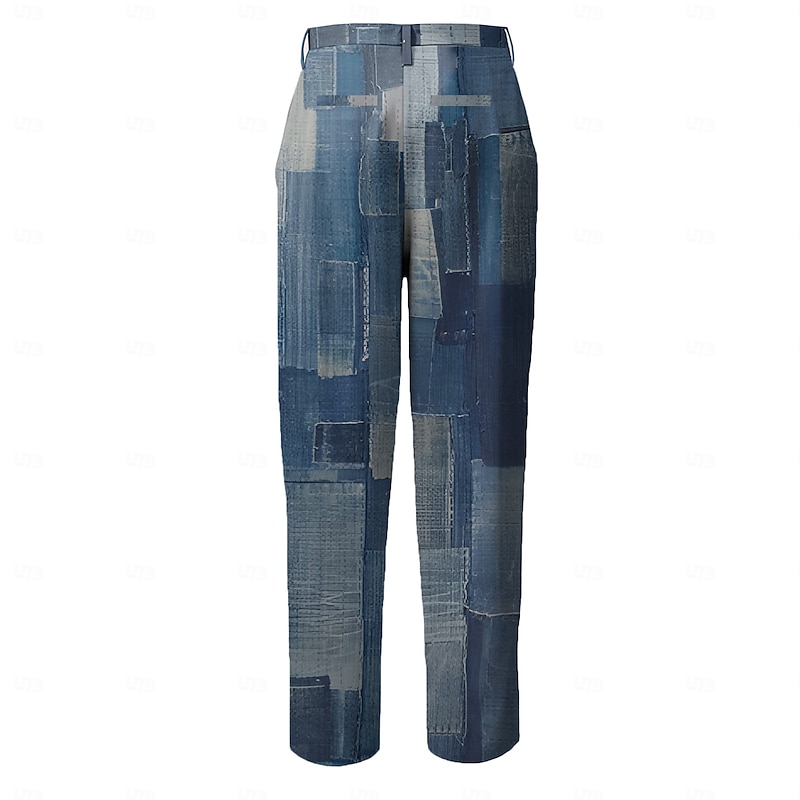 Men's Plaid Color Block Patchwork Dress Pants Mid Waist Business Casual Formal Dailywear Zipper Pocket Summer Spring Fall 3D Print Blue2