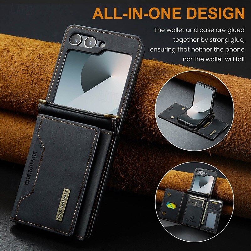 Phone Case For Z Flip 7 Z Flip 6 Z Flip 5 Z Flip 4 Z Flip 3 Back Cover with Stand Holder with Lanyard Card Slot Retro TPU PU Leather4