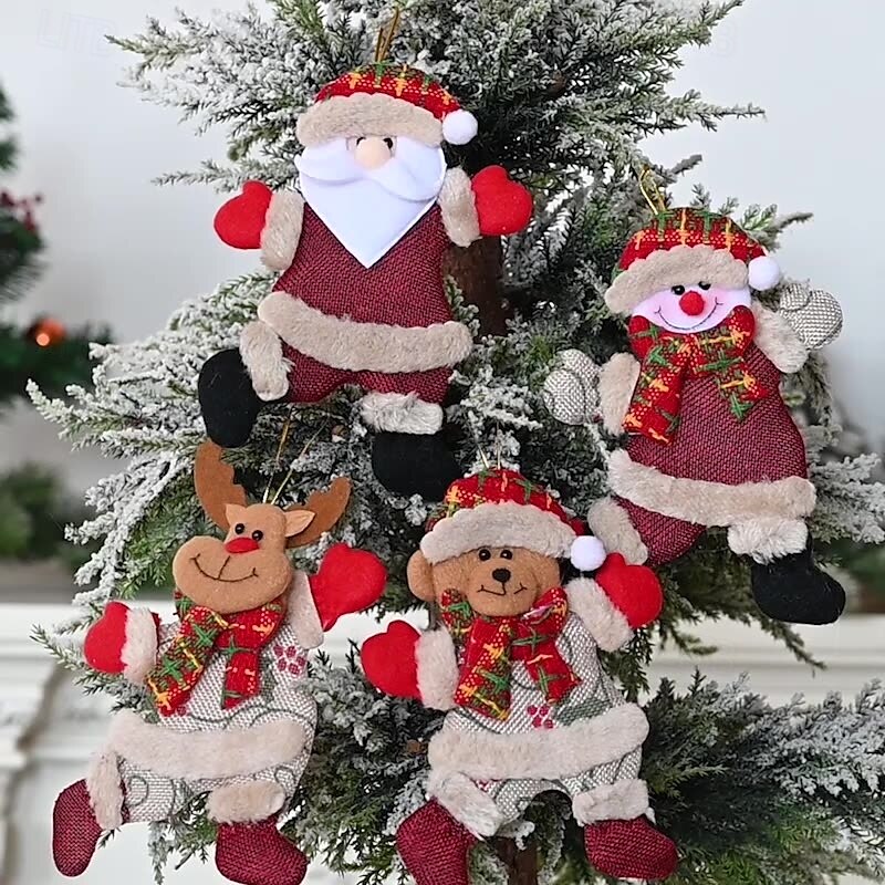 4pcs Christmas Tree Accessories Christmas Doll Dancing Old Man Snowman Deer Bear Fabric Doll Small Pendant Gift2