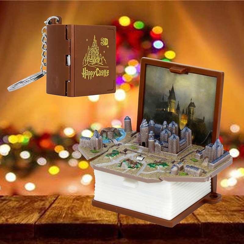Enchanted Castle Keychain for KidsBackpack toyBrownMini toys for boys and GirlsHarry funko pop keychainsMiniatures Toys for 8-12Enchanted Castle Scene for WomenMenChildren Birthday Gift