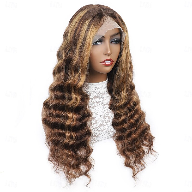 Highlights Piano Human Hair P4/27 13*4 Lace Wig Loose Deep Human Hair Front Lace Wig 150% Density 16-30 Inches4