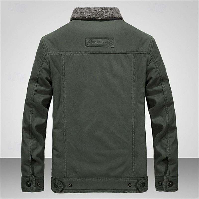 Men's Winter Jacket Fleece Jacket Casual Jacket Daily Vacation Thermal Warm Pocket Fleece Fall & Winter Plain Fashion Streetwear Lapel Regular Khaki Army Green Dark Blue Jacket2