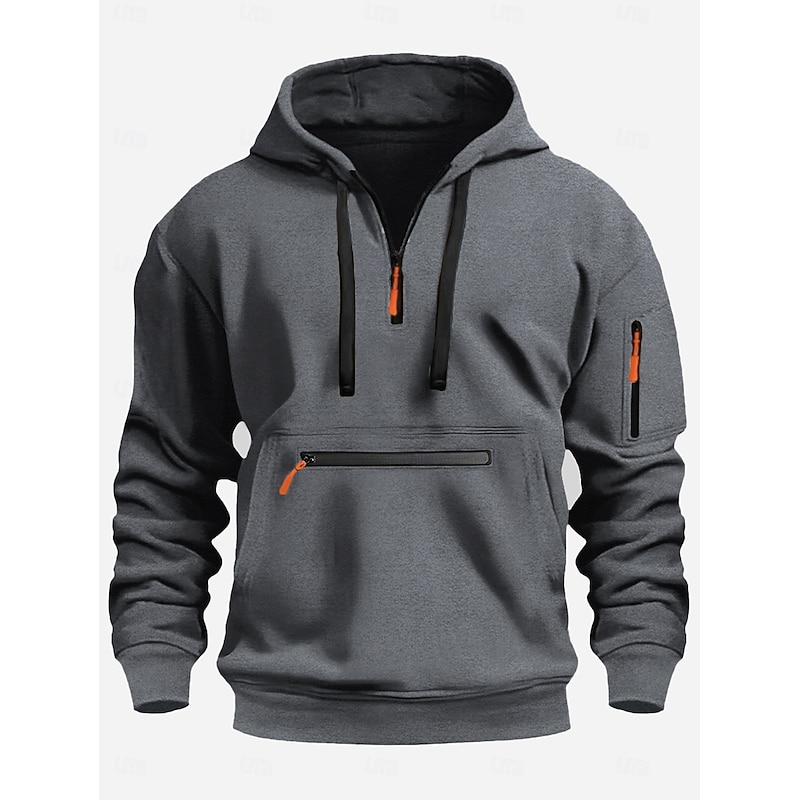 Men's Hoodie Zip Up Hoodies Tactical Hoodie Black Navy Blue Camel Light Grey Dark Gray Hooded Plain Pocket Half Zip Front Pocket Daily Holiday Going out Polyester Streetwear Casual Fall Winter3