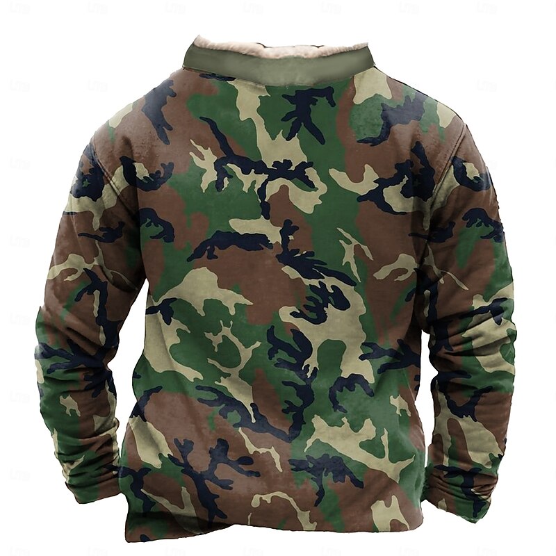 Men's Camo / Camouflage Sweatshirt Quarter Zip Sweatshirt Long Sleeve Sweatshirt Stand Collar Quarter Zip Casual Vintage Retro 3D Print Vacation Going out Streetwear Half Zip Fall Winter3