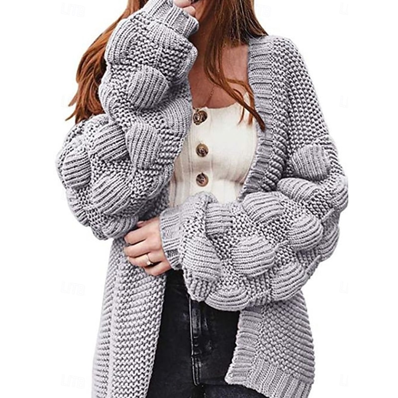 Women's Sweater Cardigan Casual Soft Pure Color Ribbed Open Front Knitted Long Sleeve Long Tops Knit Outdoor Daily Weekend Orange Green Fall Winter