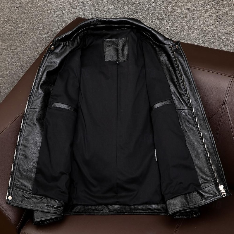 Men's Faux Leather Jacket Biker Jacket Motorcycle Jacket Daily Thermal Warm Rain Waterproof Zipper Pocket Fall & Winter Solid Colored Punk Vintage Stand Collar Regular Black Brown Jacket4