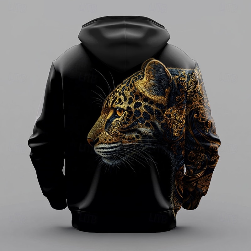 Men's Leopard Hoodie Hoodies Sweatshirt Fashion Casual Long Sleeve Hooded Sports Outdoor Streetwear Black Print Front Pocket Spring &  Fall Designer2