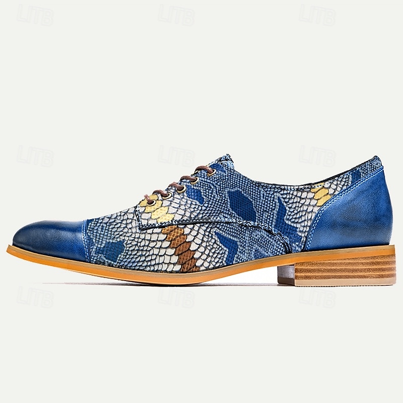 Men's Premium Cowhide Leather Oxford Shoes with Snake Print – Blue Casual Dress Shoes for Formal & Party Occasions4