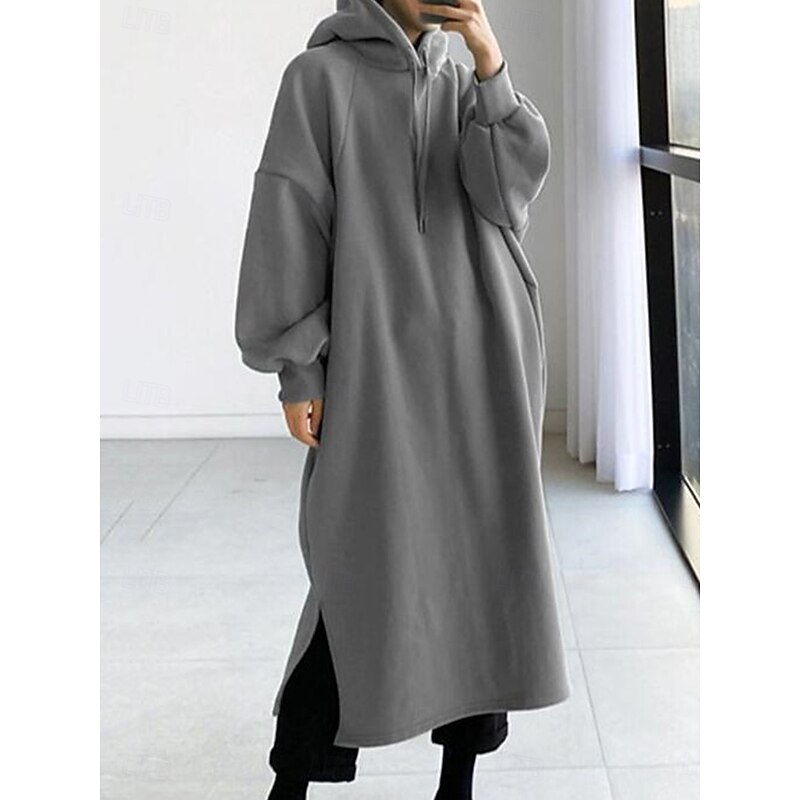 Women's Hoodie Sweatshirt Casual Sherpa Plain Dailywear Hoodie Long Sleeve Black Green Army Green Gray Fall Winter