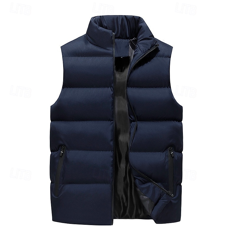 Men's Winter Coat Winter Jacket Puffer Vest Gilet Quilted Vest Cardigan Casual Camping & Hiking Winter Pocket Polyester Windproof Warm Casual Solid / Plain Color Standing Collar Black Red Blue Gray3