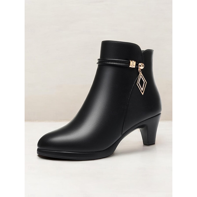 Women's Fur-Lined Ankle Boots – Warm Winter Heels with Side Zipper and Chic Gold Accent for Casual and Formal Wear2