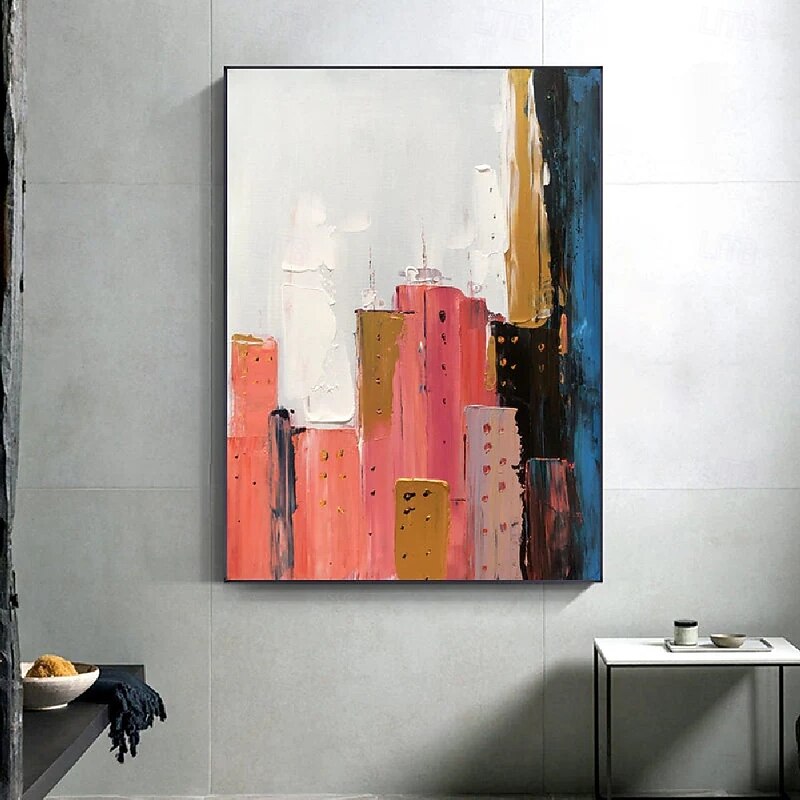 Modern abstract city oil painting hand painted oil painting 3D texture oil painting hand painted white Red orange city oil painting for bedroom living room decor home chrismas  gift3