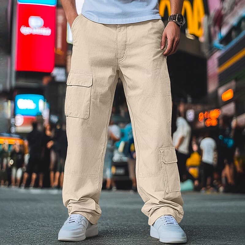Men's Cargo Trousers Trousers Casual Pants Pocket Straight Leg Plain Comfort Soft Full Length Outdoor Daily Going out Fashion Streetwear Black Khaki Micro-elastic4