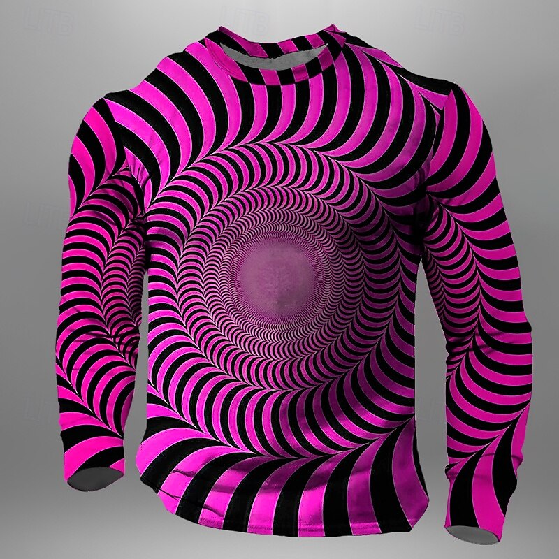 Men's Optical Illusion T Shirt Long Sleeve T shirt 3D Print Crew Neck Shirt Daily Designer Street Casual Yellow Pink Blue Summer Spring Fall Clothing Apparel S M L XL XXL XXXL3