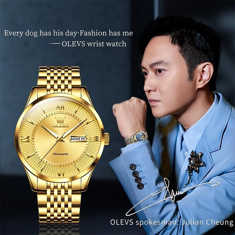 OLEVS 6657 Men's Luxury Brand Automatic Watch Business Calendar 50m Waterproof Mechanical Watch Gold Sapphire Mirror Men's Watch2