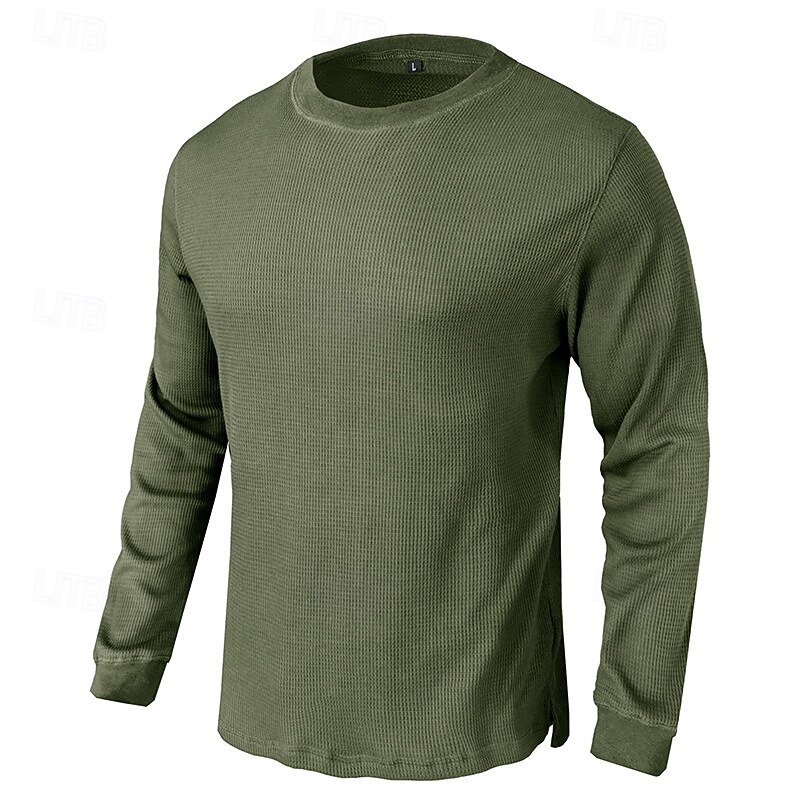 Men's Waffle Shirt T Shirt Tee Top Long Sleeve Shirt Long Sleeve Crew Neck Spring &  Fall Fashion Designer Basic Warm Vacation Casual Daily Green Top Tee for Men2