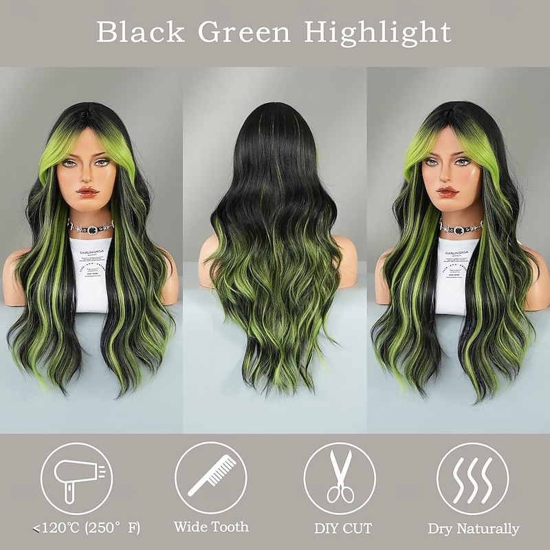 Long Wavy Wig with Curtain Bang Wig Synthetic Heat Resistant for Women Daily Party Used Christmas Party Wigs St.Patrick's Day Wigs3