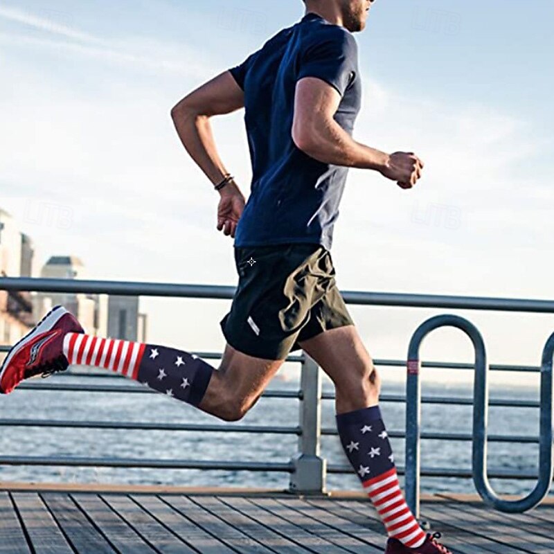 Yoga Socks 1 Pair Men's Women's Compression Socks Anti-Slip Breathable Sweat wicking Comfortable Gym Workout Basketball Football / Soccer Running Jogging Sports Graphic Fashion Polyester White Red2