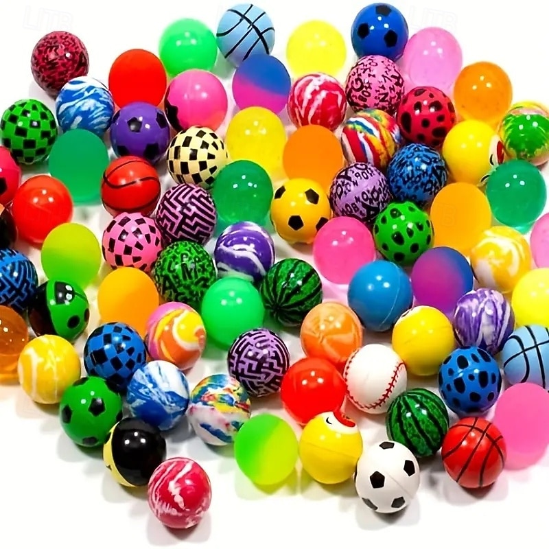 100-pack 100-Pack Premium Non-Feathered Rubber Bouncy Balls Assorted Colors & Patterns for Party Favors Gifts & Halloween Treats2