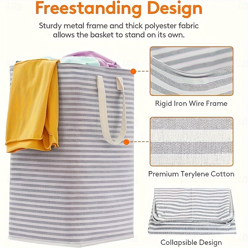 1PC Foldable Laundry Basket Hamper Portable Foldable Storage Bucket Freestanding Laundry Basket With Removable Handle Suitable For Dormitory Family Laundry Room Clothes Toys And Sundries Storage2