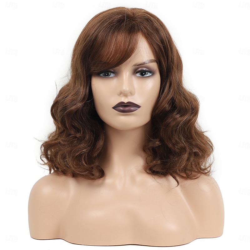 Brown Wigs for Women Short Curly Wavy Wig Girls Mixed Brown Body Heat Resistant Synthetic Hair Wig for Cosplay Party or Daily Used4