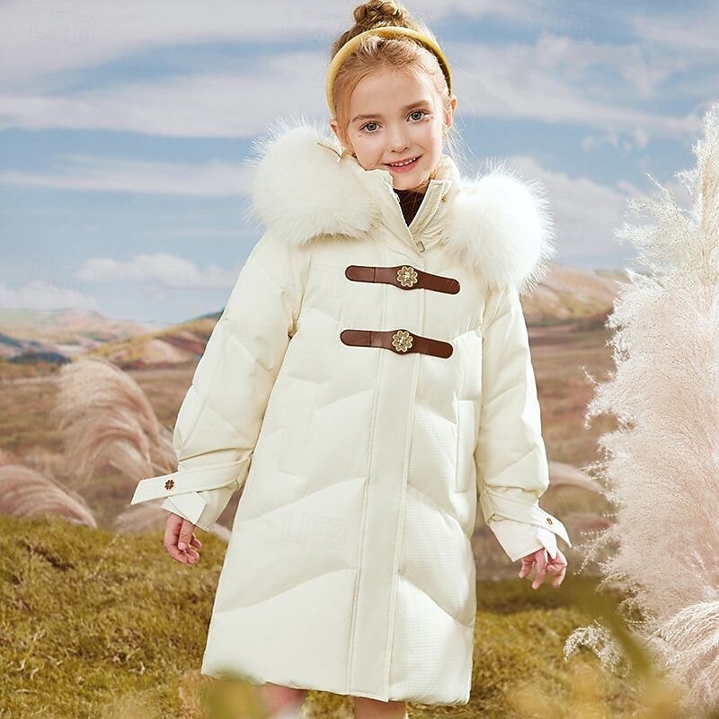 Kids Girls' Down Coat Solid Color Fashion Zipper Pocket School Coat Outerwear 4-12 Years Fall Black Pink Purple