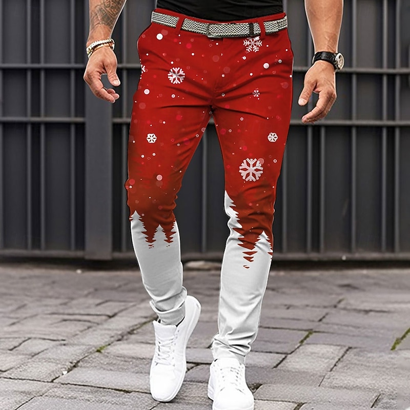 Christmas Men's Christmas Scene Printed Pants Snowflake Fashion Casual Dress Zipper Pocket Mid Waist Dailywear Holiday Vacation Summer Spring Fall 3D Print Slim Fit Inelastic2
