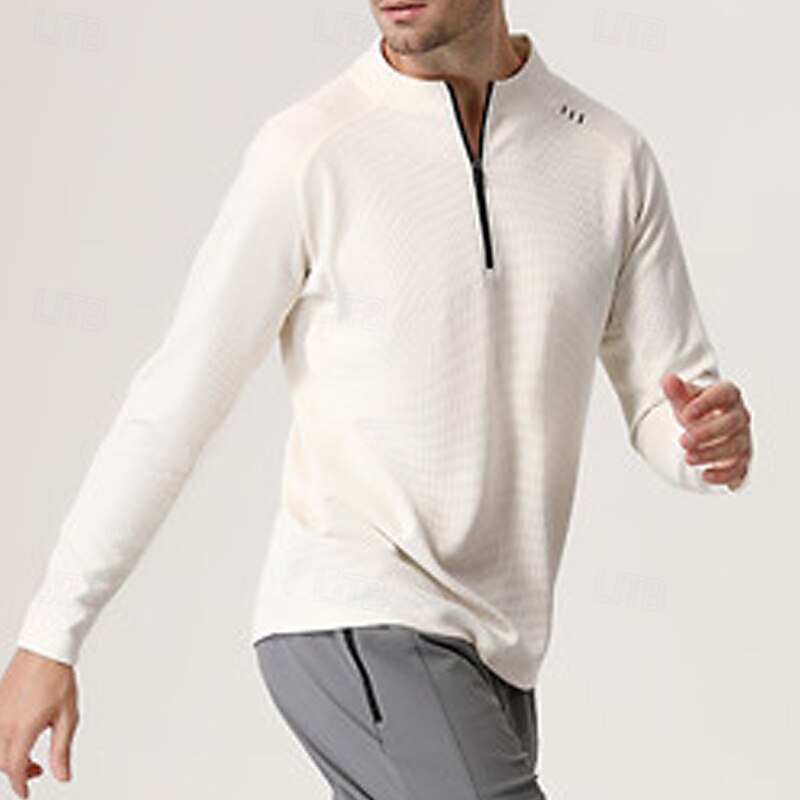 Men's Running T-Shirt Zipper Long Sleeve Zip Top Casual Athleisure Fall Solid Colored Quick Dry Soft Breathable Gym Workout Walking Jogging Sportswear Activewear Black White Dark Gray2