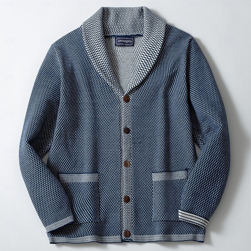 Men's Cardigan Sweater Knit Sweater Ribbed Knit Regular Button Up Side Pockets Solid Color Lapel Fashion Classic Daily Wear Date Clothing Apparel Fall & Winter Navy Blue M L XL2