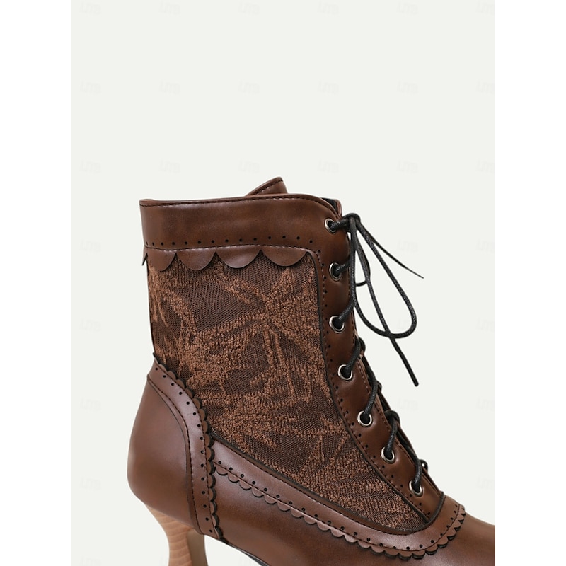 Women's Brown Lace-Up Victorian Ankle Boots with Lace Design and Kitten Heel – Vintage Style for Cosplay or Everyday Wear4