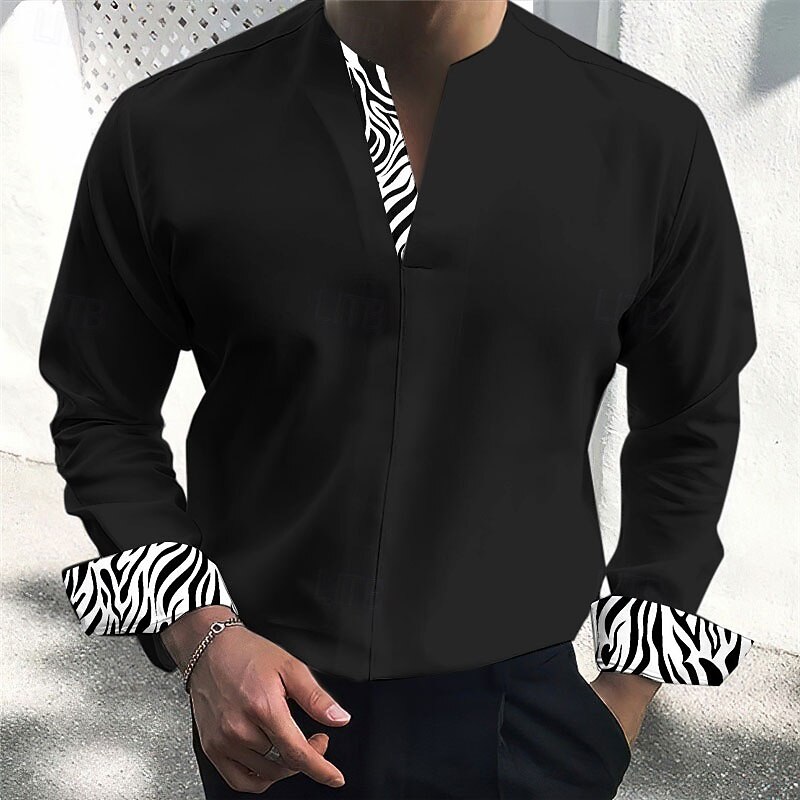 Men's Dress Shirt Tunic Shirts Leopard Print Casual Daily Black White Beige Long Sleeve Stand Collar Spring Fall Clothing Apparel4