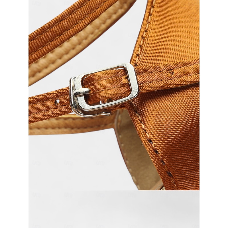 Women's Satin Latin Dance Sandals with Strappy Design, Soft Suede Sole and Low Heel – Perfect for Ballroom, Salsa, and Social Dancing3