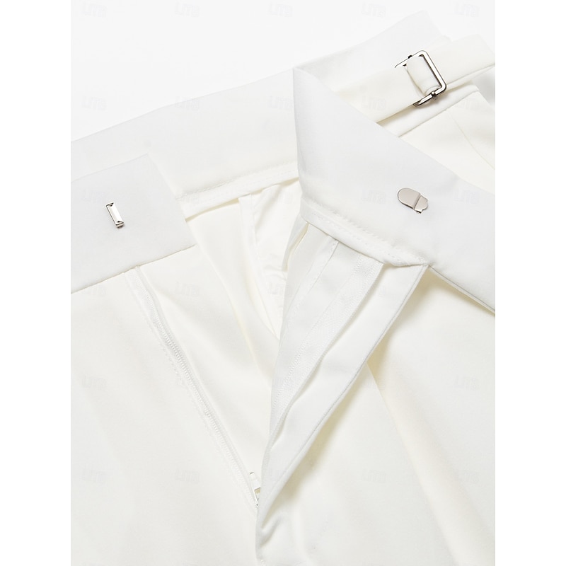 Men's Dress Pants Trousers Slacks Suit Pants Gurkha Pants High Rise Plain Comfort Breathable Wedding Outdoor Daily Elegant Vintage Black White4