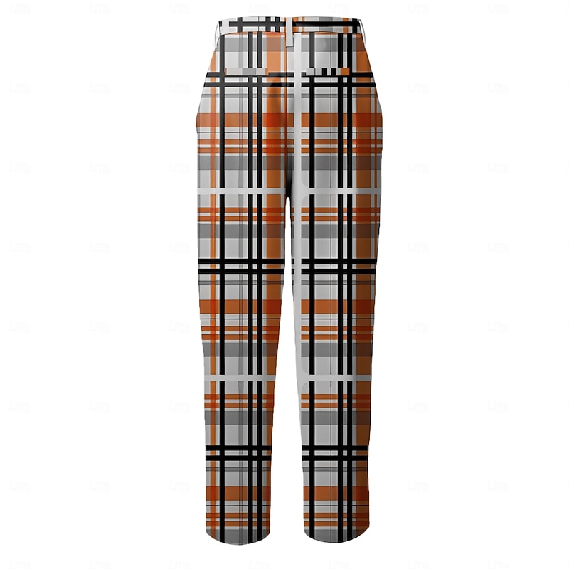 Men's Plaid Dress Pants Mid Waist Business Casual Formal Outdoor Dailywear Zipper Pocket Summer Spring Fall 3D Print Orange2