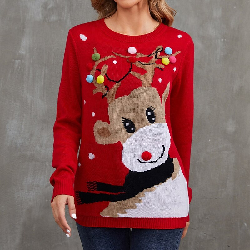 Christmas Reindeer Ugly Christmas Sweater Pullover Jumper Anime Funny For Women's Adults' Christmas Carnival Non-Printing Party Casual Daily