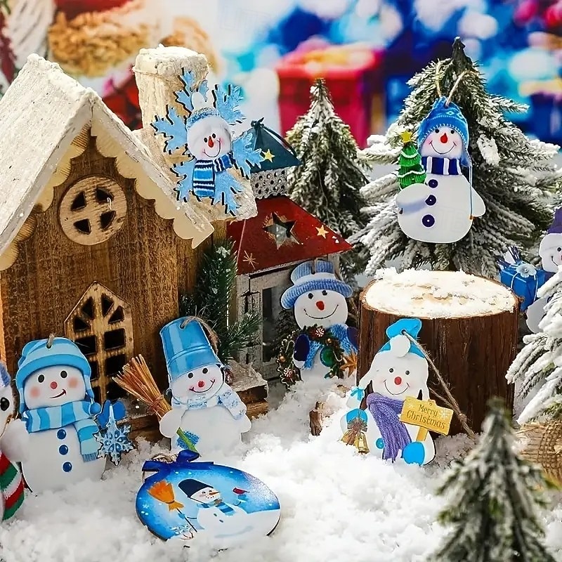 30pcs Christmas Wooden Ornaments, Xmas Tree Pendant Decoration - Snowman Hanging Decor with Teardrop and Spire Designs - Seasonal Decorations for Christmas2